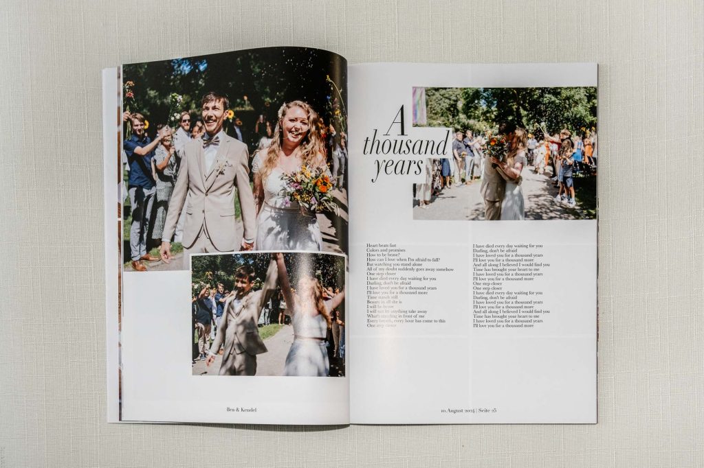 Songtext der Trauung im Magazin – Seite mit musikalischer Erinnerung