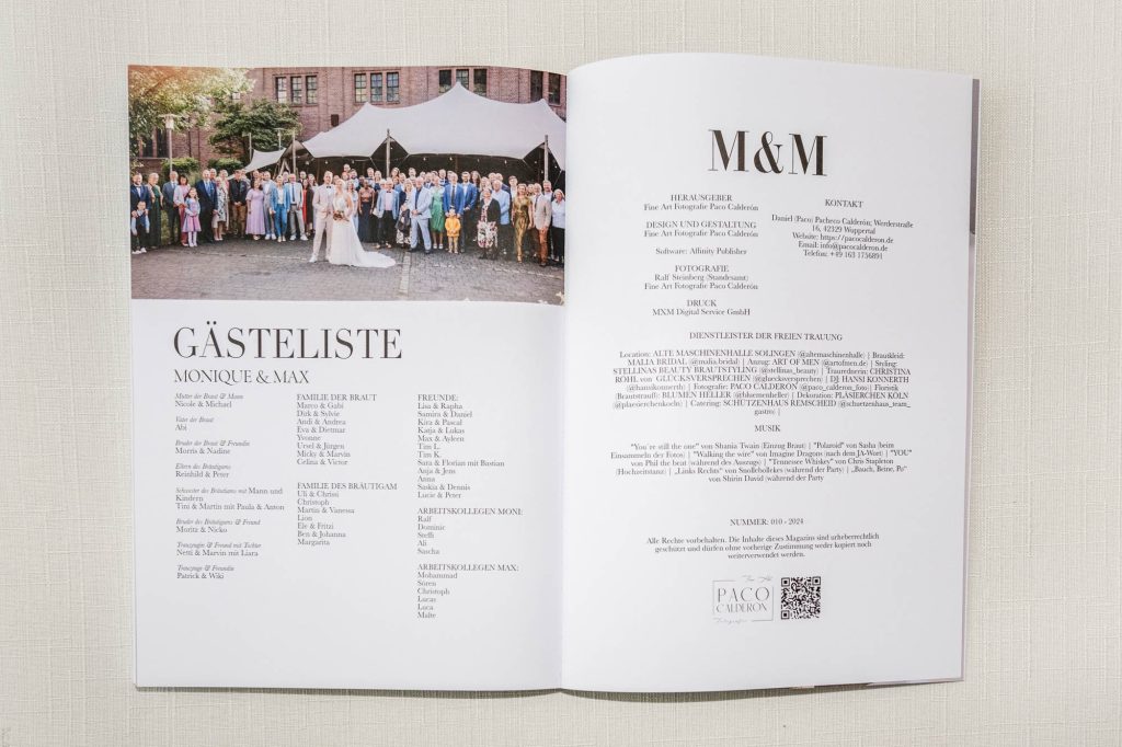 Gästeliste und Impressum im Hochzeitsmagazin